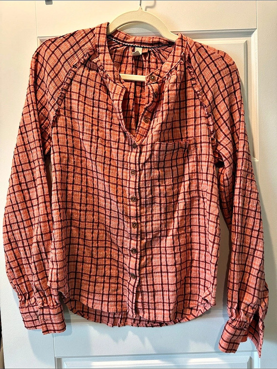 Pilcro Tops - Pilcro Plaid Button Front Blouse in Pink & Black Size Medium Like New